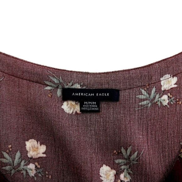 American Eagle Button Front Blouse Floral Brown Medium V-Neck Viscose Sleeveless - Picture 4 of 6